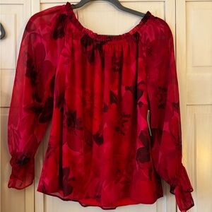 CeCe Red Floral Blouse